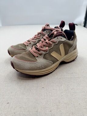 Veja Taupe and Pink Suede Runner Sneakers